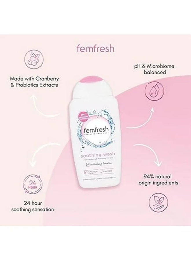 Femfresh Ultimate Care Soothing Wash, pH Balanced Feminine Wash with Hydrating Cranberry and Cornflower Extracts, Intimate Wash with Probiotics and Long-Lasting MULTI Actif Complex, 250 ml - Image 2